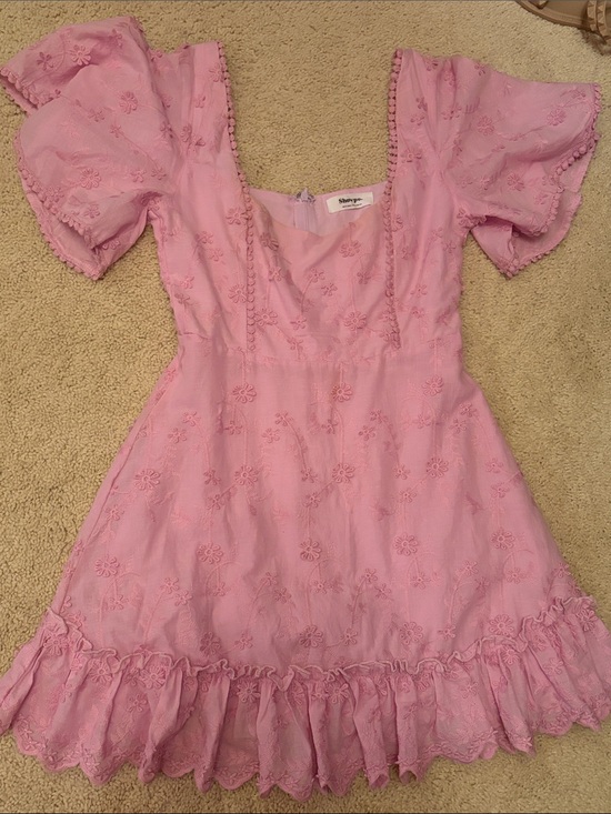 Showpo. Dresses & Skirts - Showpo Pink Eyelet Mini Dress with Ruffle Hem